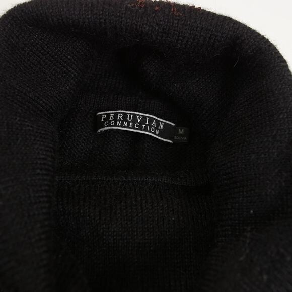 Peruvian Connection Black Floral Knit Alpaca Blend Pullover Turtleneck Sweater M - Picture 8 of 9